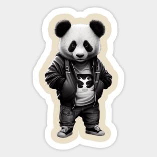 Black and white panda with cool cute sportswear Sticker